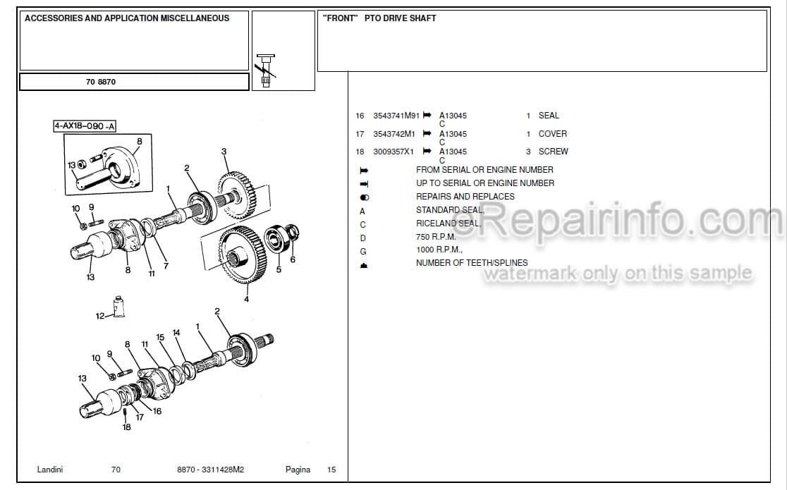 Photo 1 - Landini 8870 Parts Catalog Tractor 3311428M2