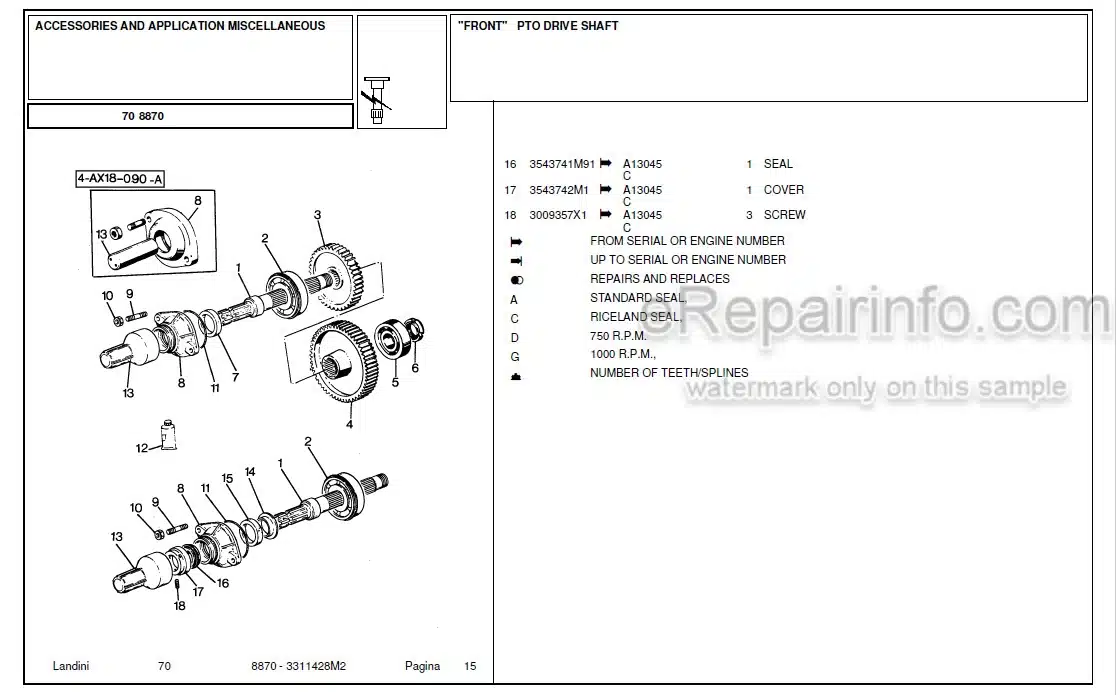 Photo 10 - Landini 8870 Parts Catalog Tractor 3311428M2