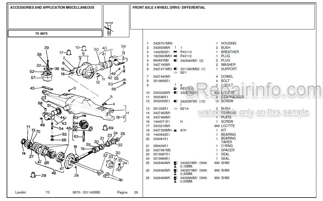 Photo 4 - Landini 8870 Parts Catalog Tractor 3311428M2