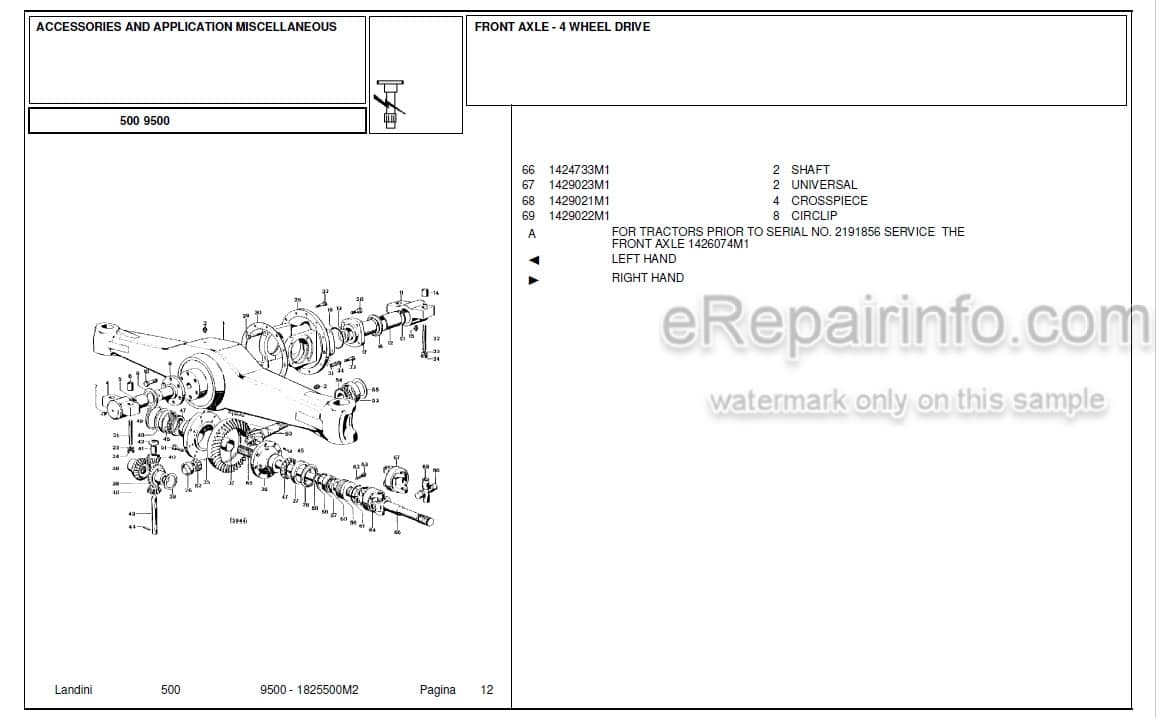 Photo 4 - Landini 9500 Parts Catalog Tractor 1825500M2