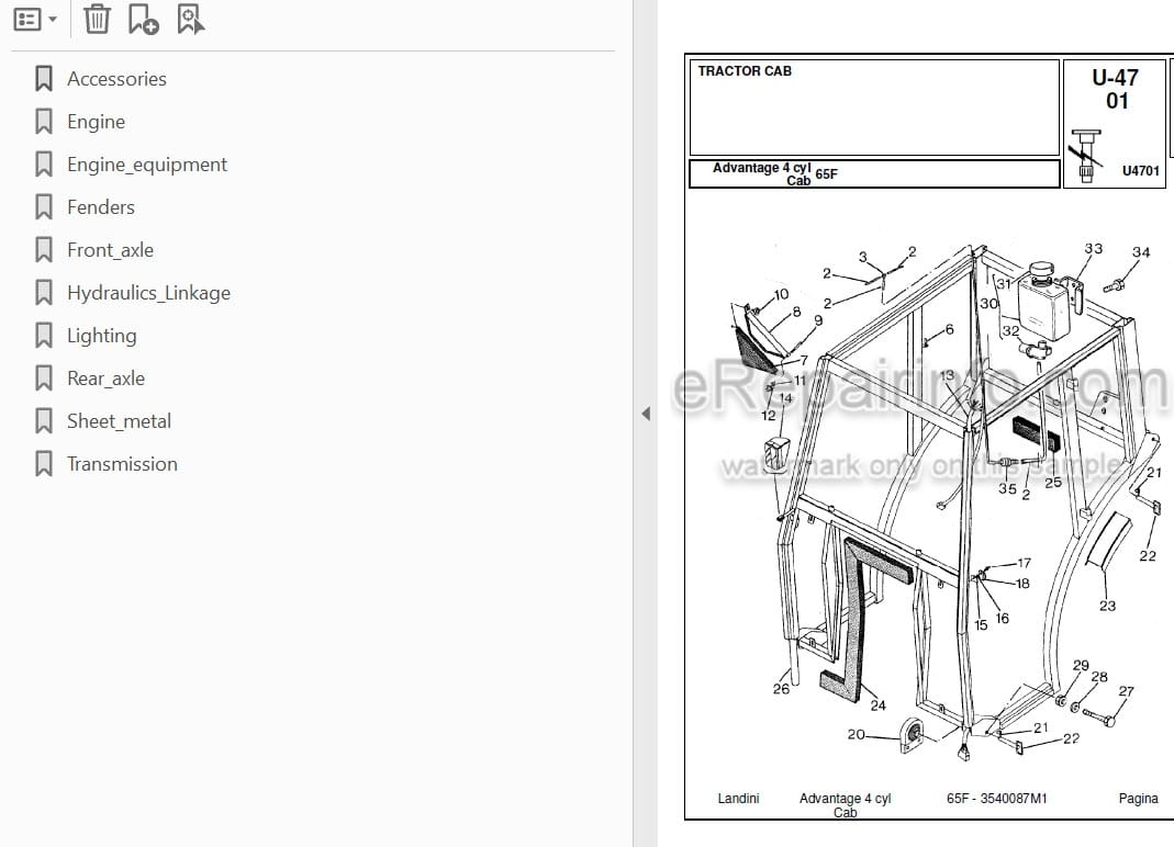 Photo 3 - Landini Advantage 65F Parts Catalog Tractor 3540087M1
