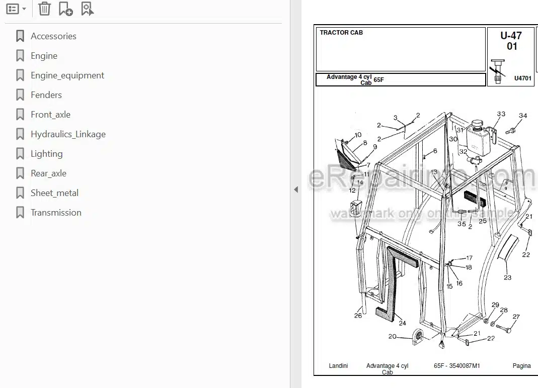 Photo 3 - Landini Advantage 65F Parts Catalog Tractor 3540087M1