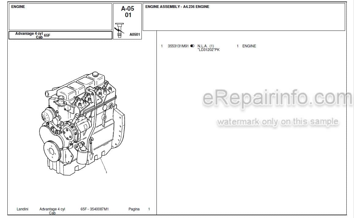 Photo 4 - Landini Advantage 65F Parts Catalog Tractor 3540087M1
