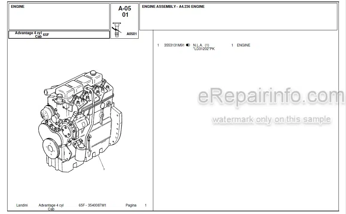 Photo 4 - Landini Advantage 65F Parts Catalog Tractor 3540087M1