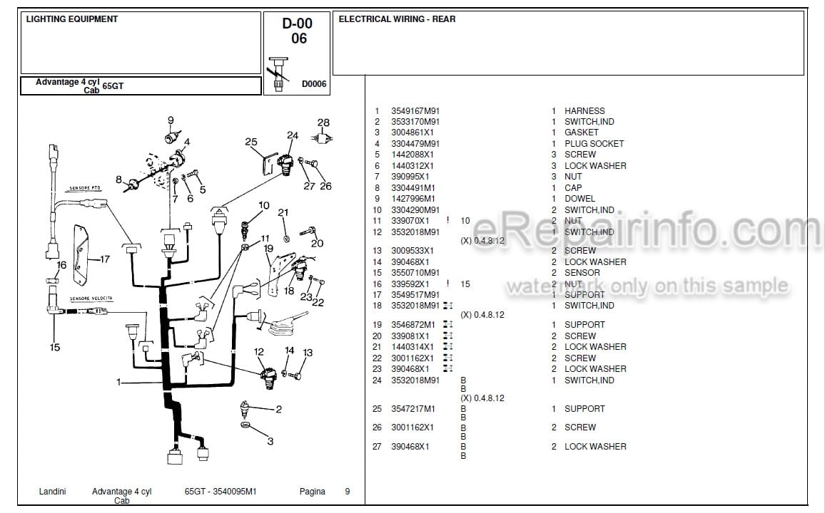 Photo 4 - Landini Advantage 65GT Parts Catalog Tractor 3540095M1