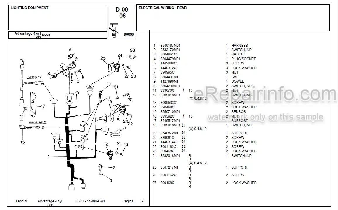 Photo 4 - Landini Advantage 65GT Parts Catalog Tractor 3540095M1