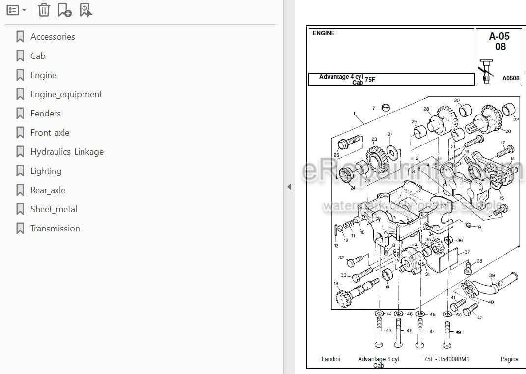 Photo 3 - Landini Advantage 75F Parts Catalog Tractor 3540088M1