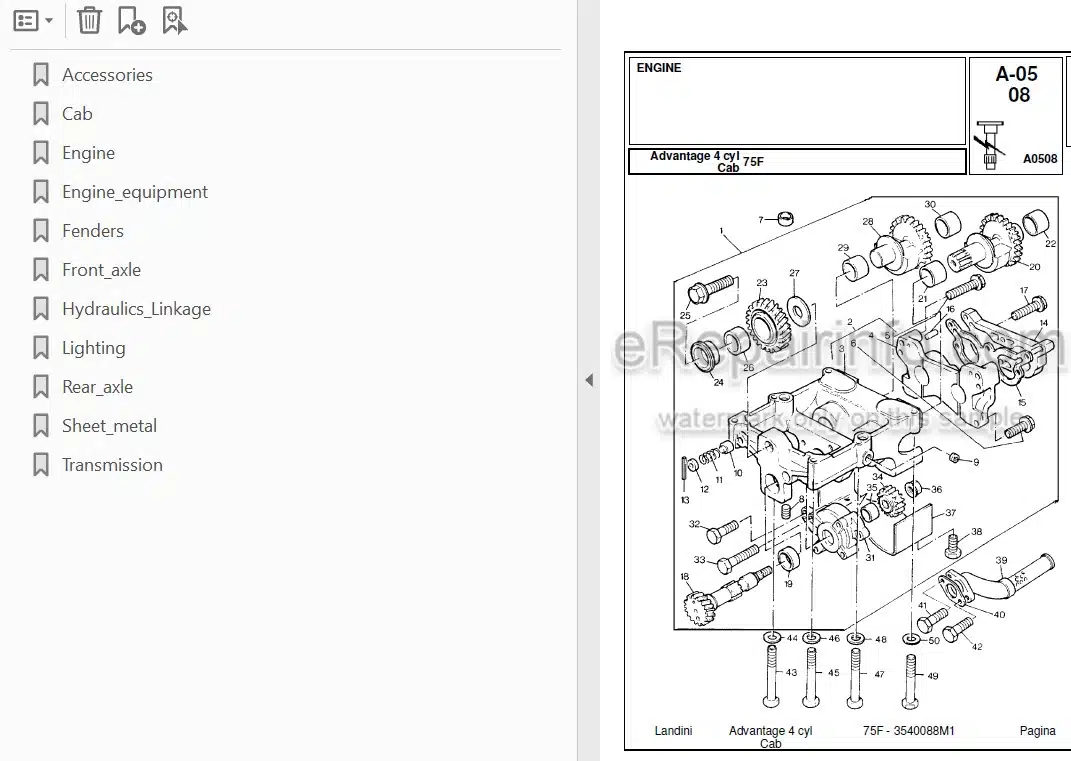 Photo 3 - Landini Advantage 75F Parts Catalog Tractor 3540088M1