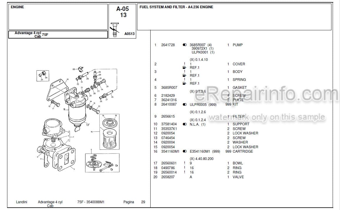 Photo 11 - Landini Advantage 75F Parts Catalog Tractor 3540088M1