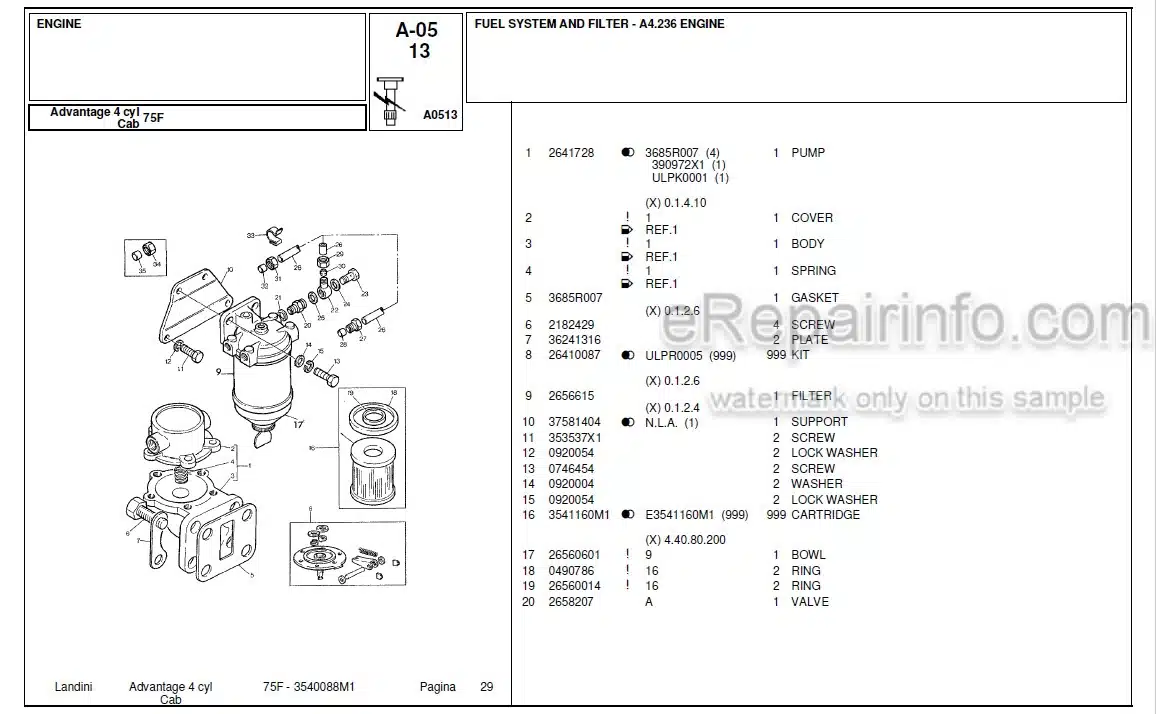 Photo 11 - Landini Advantage 75F Parts Catalog Tractor 3540088M1