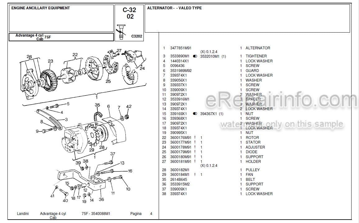 Photo 4 - Landini Advantage 75F Parts Catalog Tractor 3540088M1