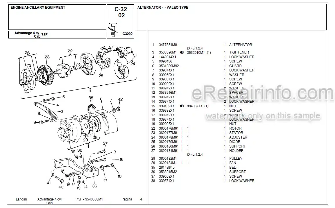Photo 4 - Landini Advantage 75F Parts Catalog Tractor 3540088M1