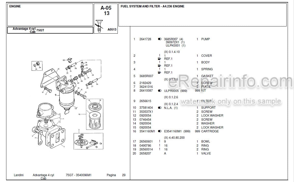 Photo 10 - Landini Advantage 75GT Parts Catalog Tractor 3540096M1