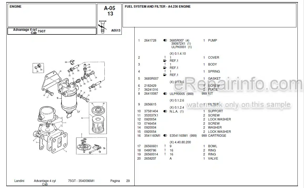 Photo 10 - Landini Advantage 75GT Parts Catalog Tractor 3540096M1