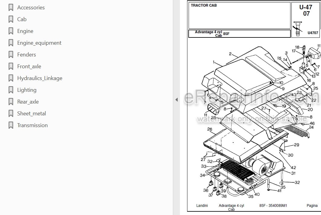 Photo 3 - Landini Advantage 85F Parts Catalog Tractor 3540089M1