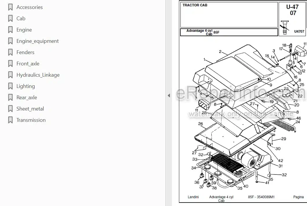 Photo 3 - Landini Advantage 85F Parts Catalog Tractor 3540089M1