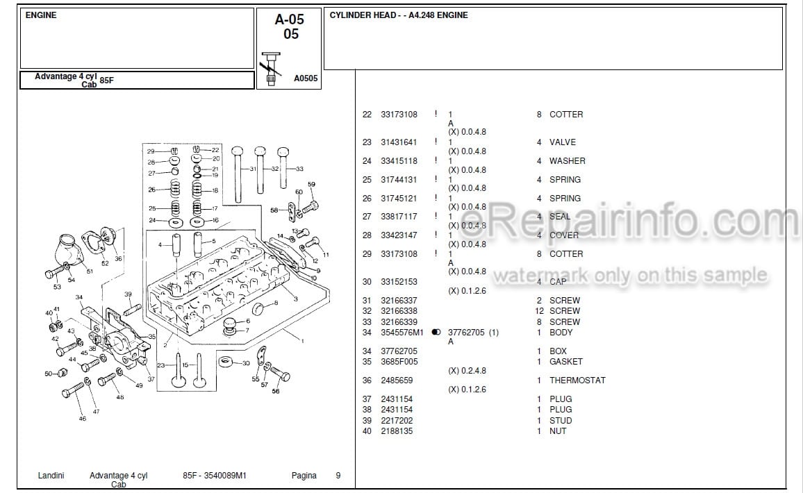Photo 4 - Landini Advantage 85F Parts Catalog Tractor 3540089M1