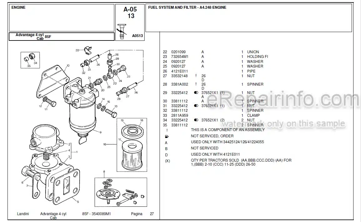 Photo 3 - Landini Advantage 85F Parts Catalog Tractor 3540089M1