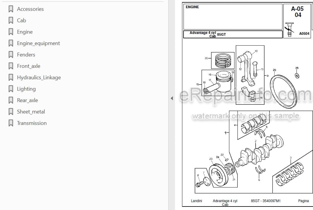 Photo 3 - Landini Advantage 85GT Parts Catalog Tractor 3540097M1