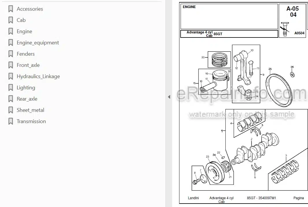 Photo 3 - Landini Advantage 85GT Parts Catalog Tractor 3540097M1