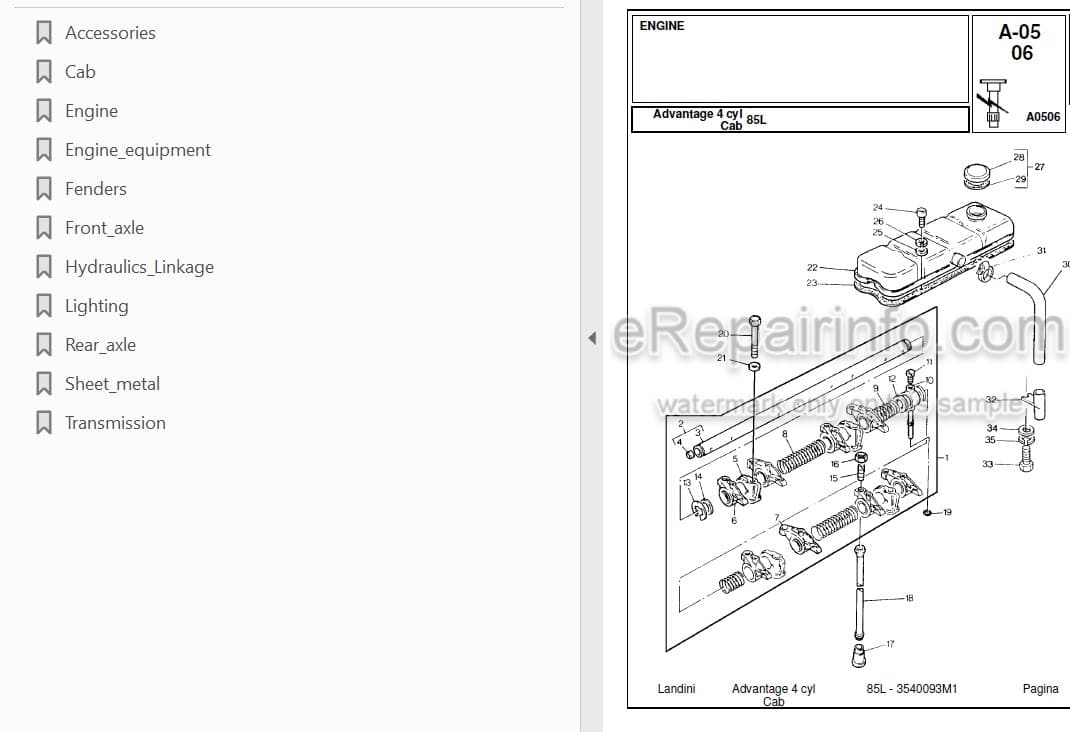 Photo 3 - Landini Advantage 85L Parts Catalog Tractor 3540093M1