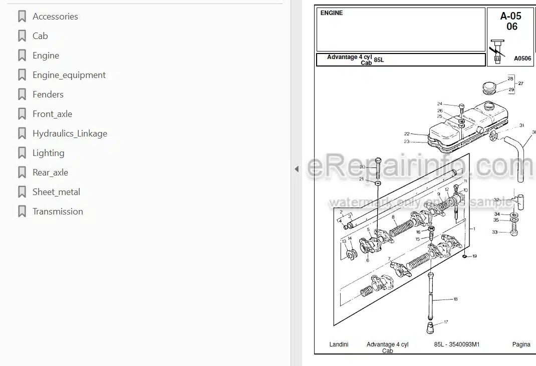 Photo 3 - Landini Advantage 85L Parts Catalog Tractor 3540093M1