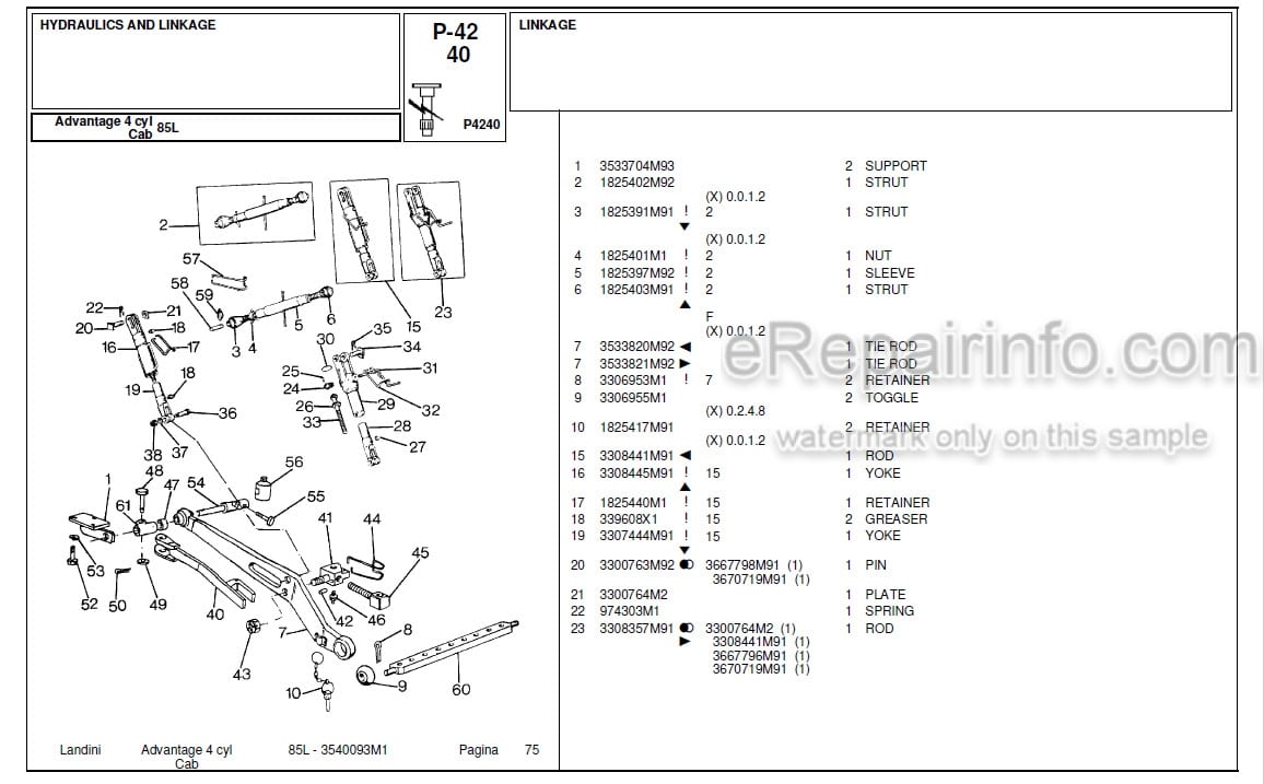 Photo 6 - Landini Advantage 85L Parts Catalog Tractor 3540093M1