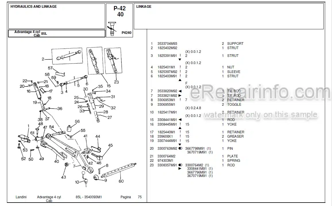 Photo 1 - Landini Advantage 85L Parts Catalog Tractor 3540093M1