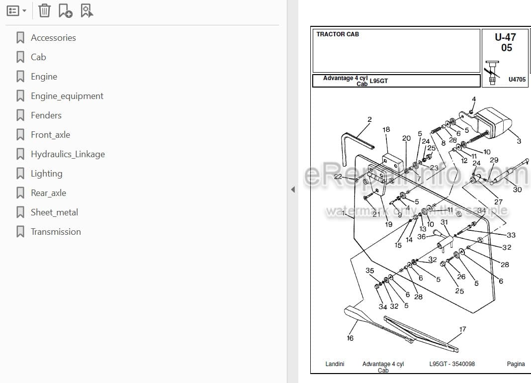 Photo 3 - Landini Advantage L95GT Parts Catalog Engine 3540095