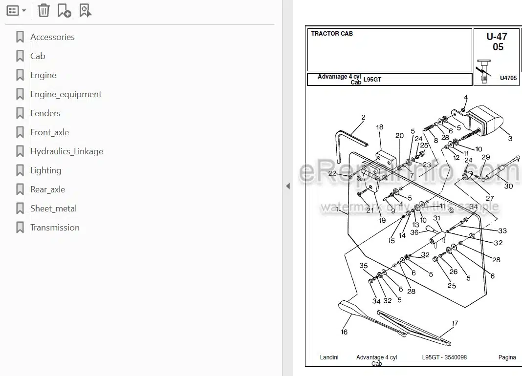 Photo 3 - Landini Advantage L95GT Parts Catalog Engine 3540095