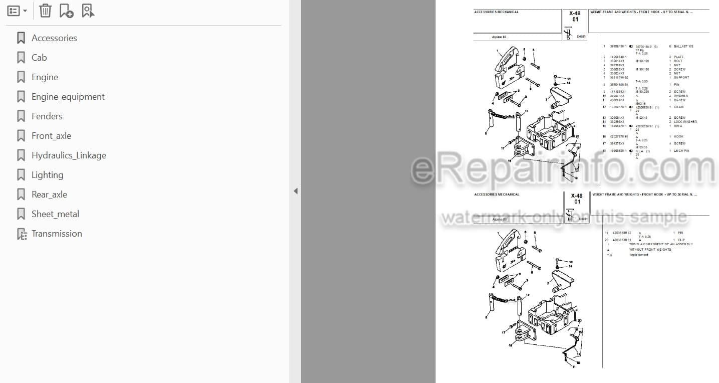Photo 3 - Landini Alpine 85 Parts Catalog Tractor