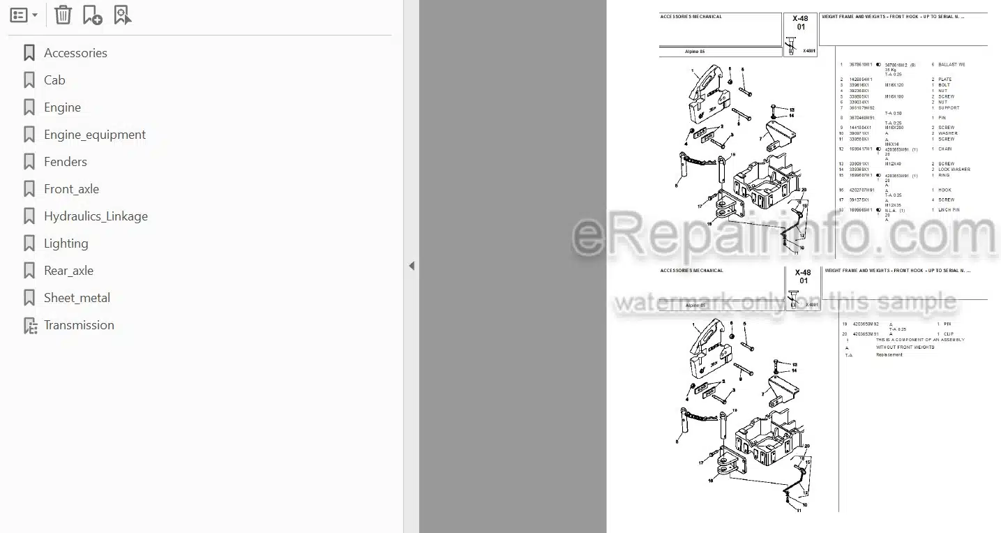 Photo 3 - Landini Alpine 85 Parts Catalog Tractor