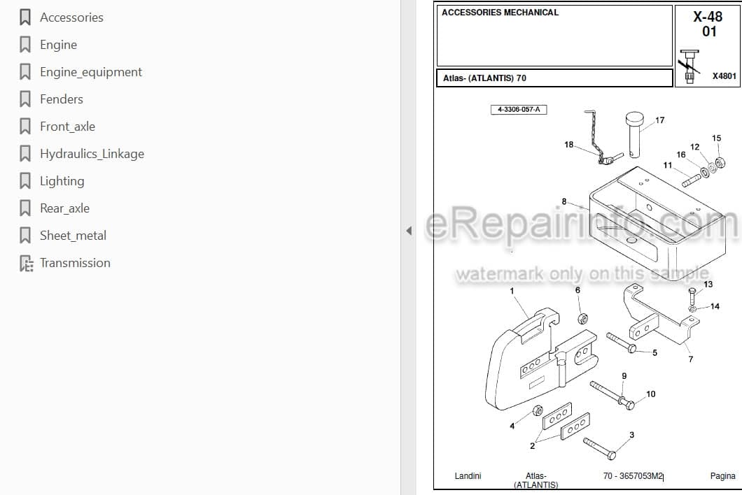 Photo 3 - Landini Atlas Atlantis 70 Parts Catalog Tractor 3657053M2