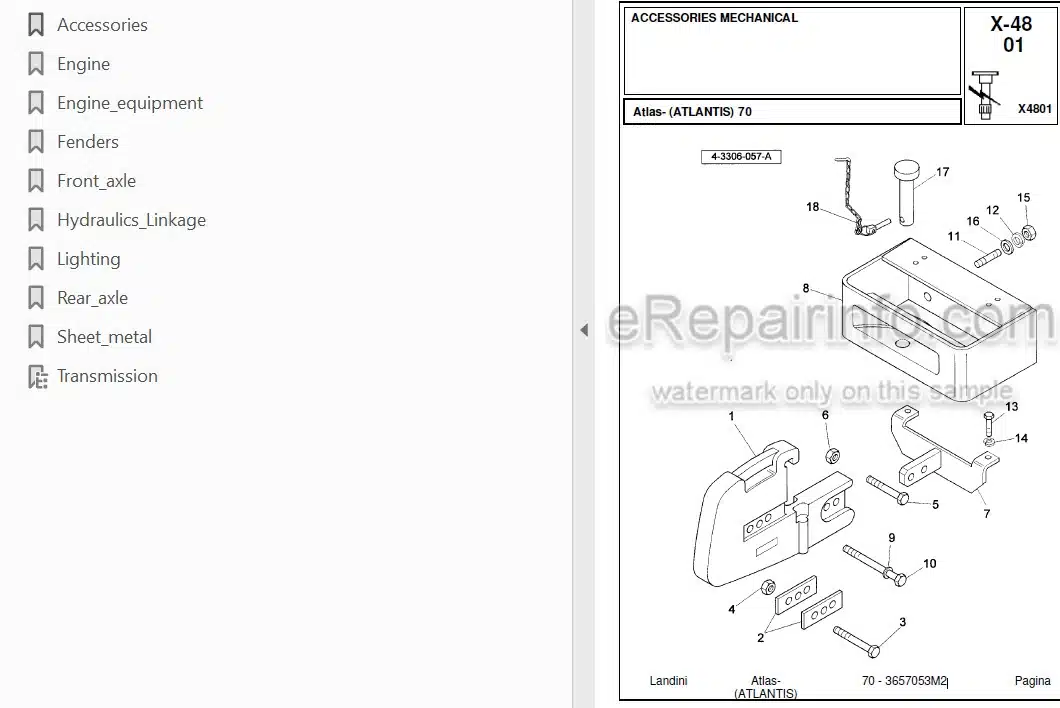 Photo 3 - Landini Atlas Atlantis 70 Parts Catalog Tractor 3657053M2