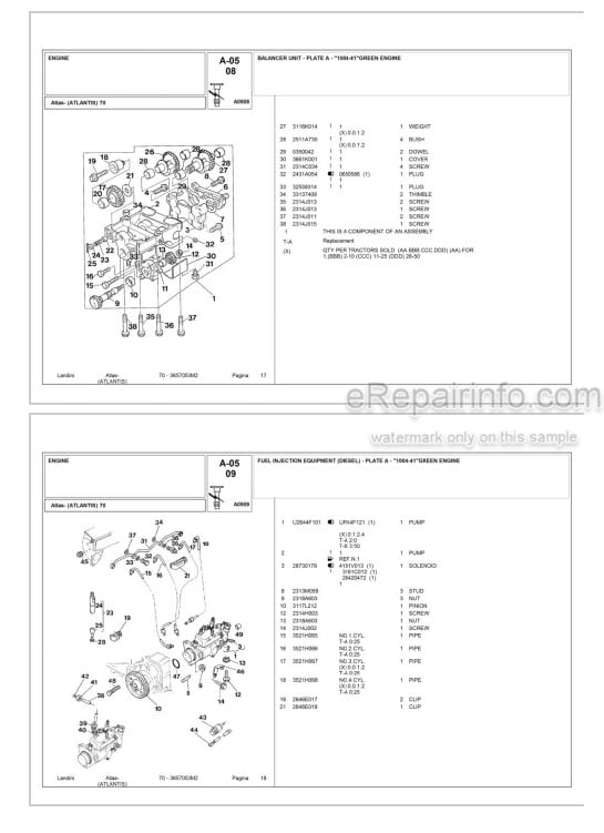 Photo 4 - Landini Atlas Atlantis 70 Parts Catalog Tractor 3657053M2
