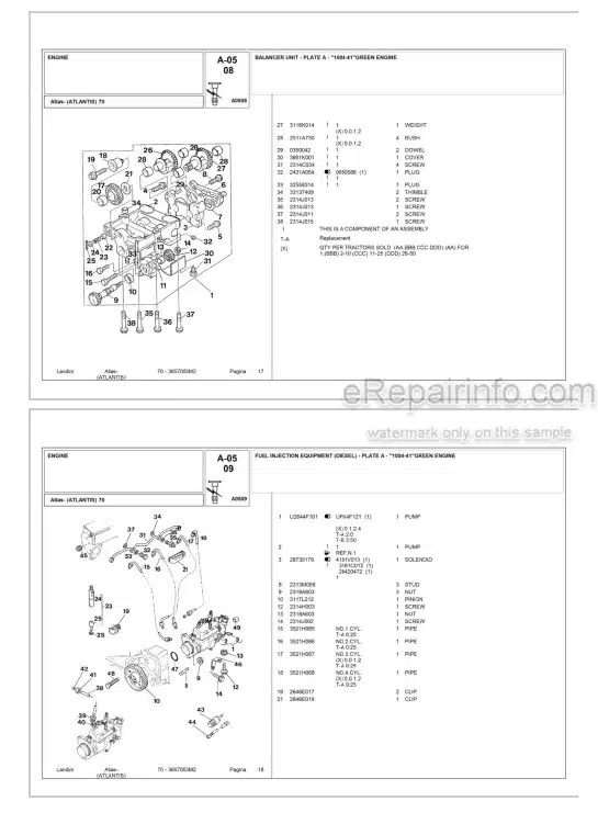 Photo 4 - Landini Atlas Atlantis 70 Parts Catalog Tractor 3657053M2