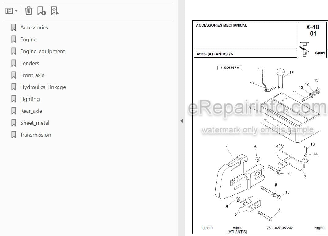 Photo 3 - Landini Atlas Atlantis 75 Parts Catalog Tractor 3657065M2