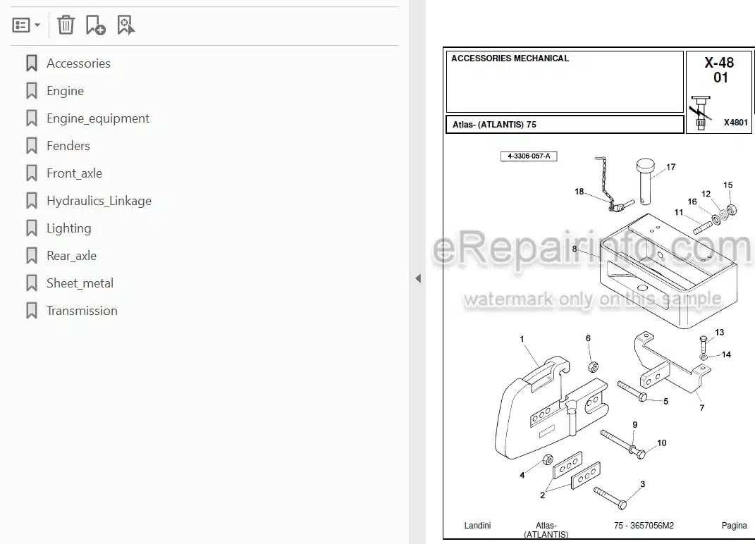Photo 3 - Landini Atlas Atlantis 75 Parts Catalog Tractor 3657065M2