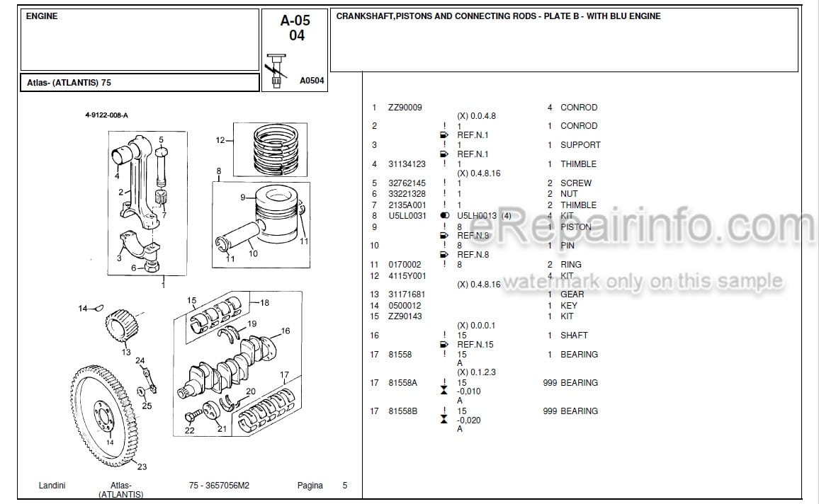Photo 7 - Landini Atlas Atlantis 75 Parts Catalog Tractor 3657065M2