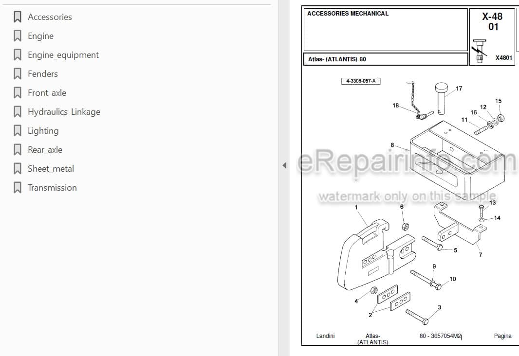 Photo 3 - Landini Atlas Atlantis 80 Parts Catalog Tractor 3657054M2