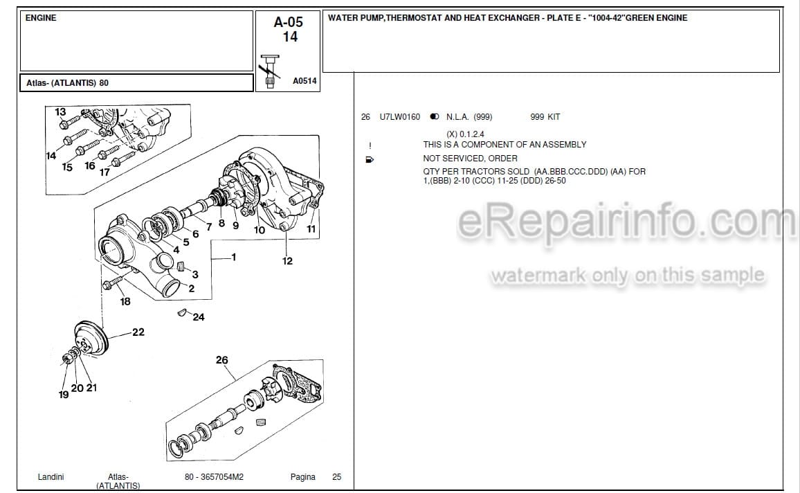 Photo 4 - Landini Atlas Atlantis 80 Parts Catalog Tractor 3657054M2