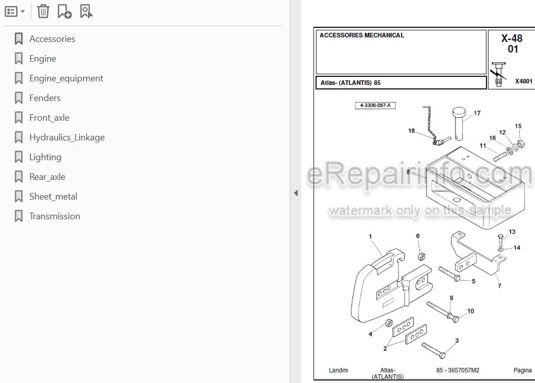 Photo 3 - Landini Atlas Atlantis 85 Parts Catalog Tractor 3657057M2