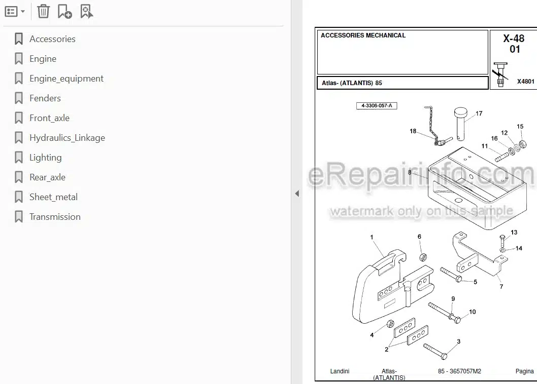 Photo 3 - Landini Atlas Atlantis 85 Parts Catalog Tractor 3657057M2
