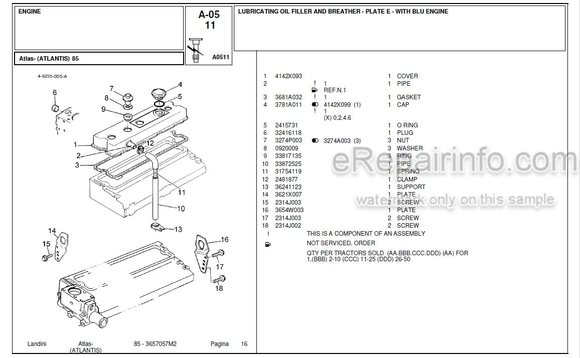 Photo 4 - Landini Atlas Atlantis 85 Parts Catalog Tractor 3657057M2