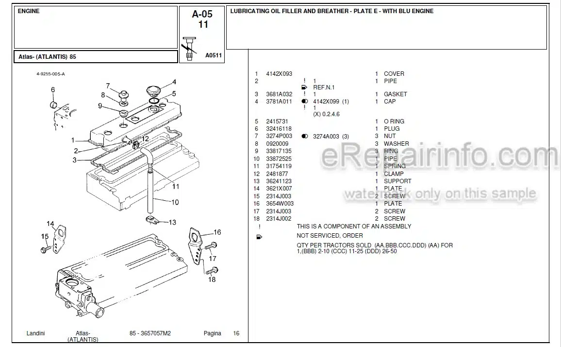 Photo 4 - Landini Atlas Atlantis 85 Parts Catalog Tractor 3657057M2