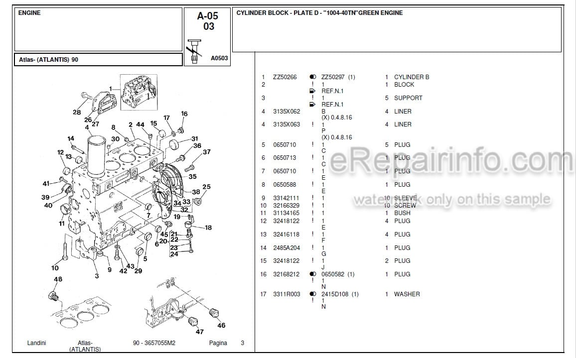 Photo 1 - Landini Atlas Atlantis 90 Parts Catalog Tractor 3657055M2
