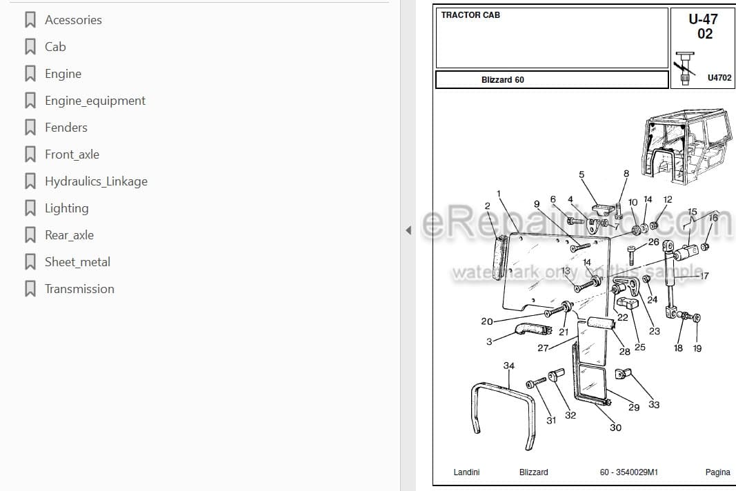 Photo 4 - Landini Blizzard 60 Parts Catalog Tractor 3540029M1