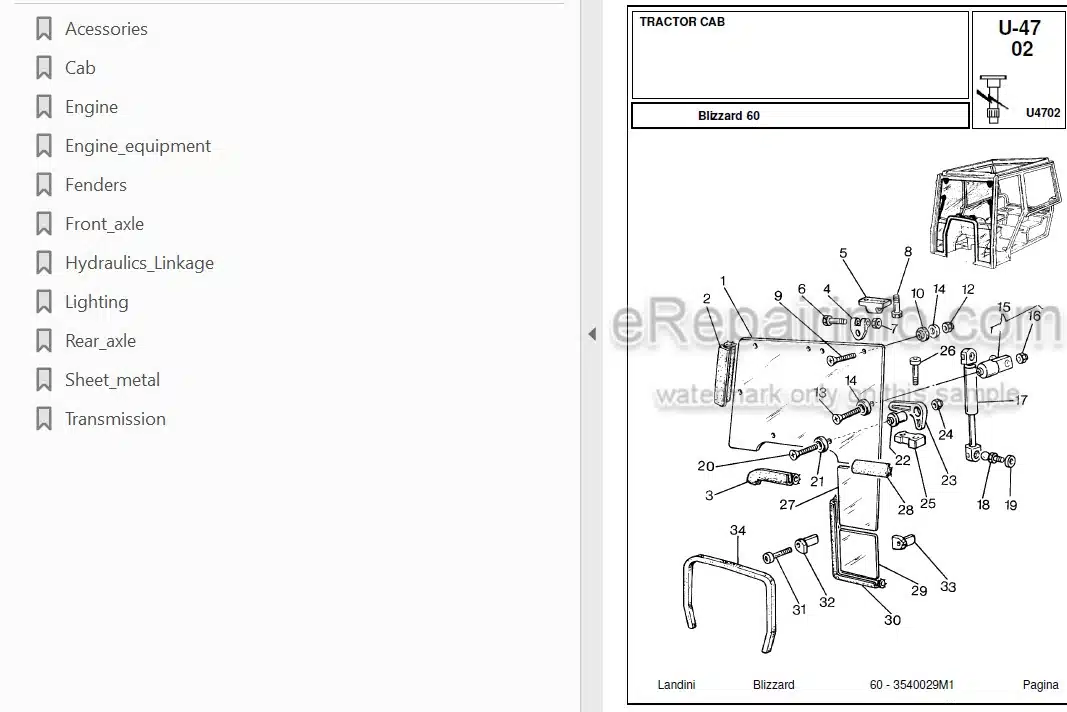 Photo 4 - Landini Blizzard 60 Parts Catalog Tractor 3540029M1
