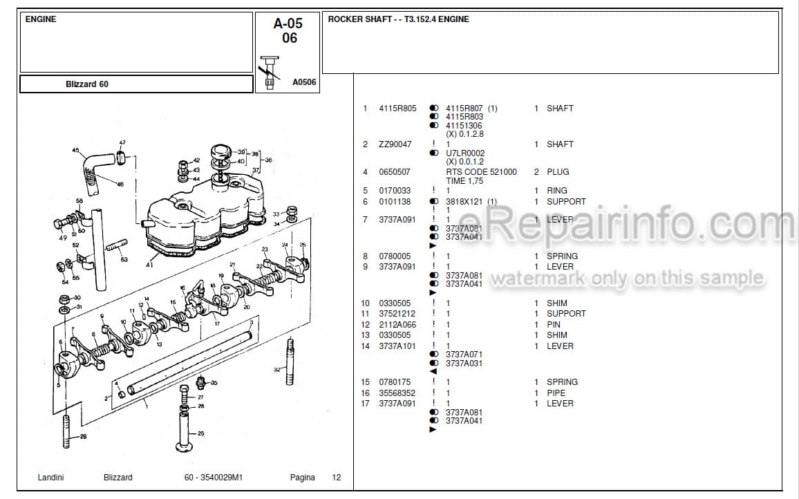 Photo 5 - Landini Blizzard 60 Parts Catalog Tractor 3540029M1