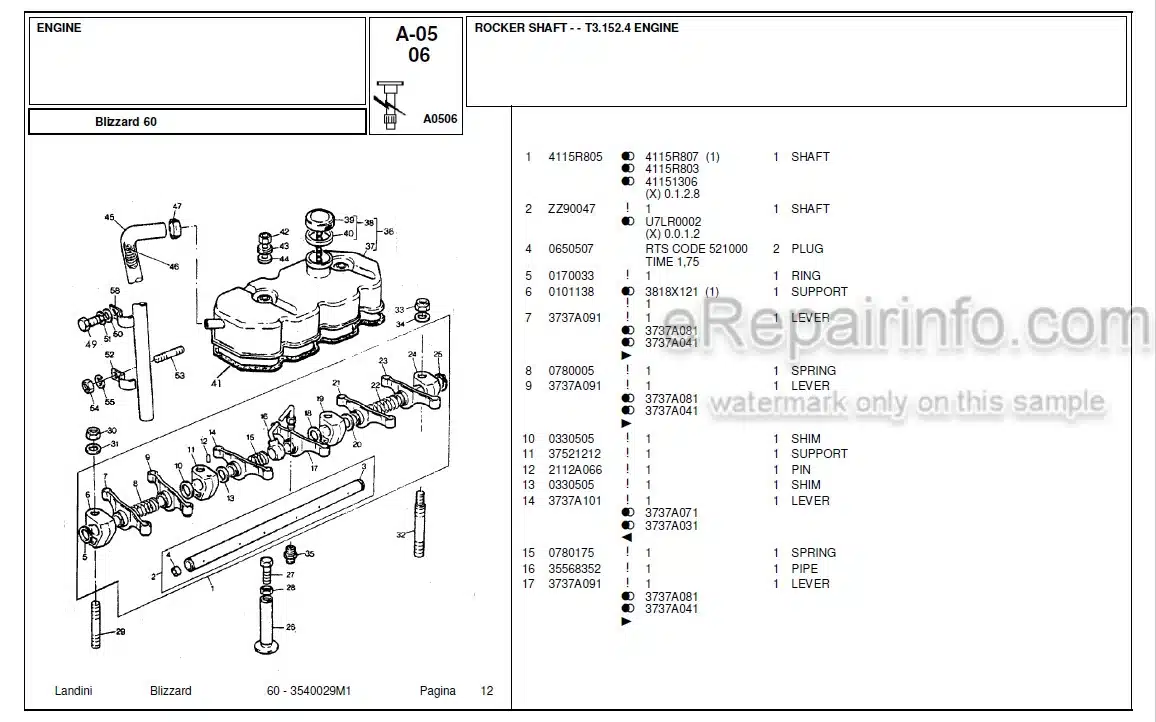 Photo 6 - Landini Blizzard 60 Parts Catalog Tractor 3540029M1